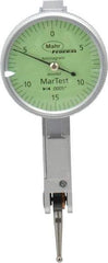 Mahr - 0.015 Inch Range, 0.0005 Inch Dial Graduation, Horizontal Dial Test Indicator - 1.1 Inch Green Dial, 0-15-0 Dial Reading - Americas Industrial Supply