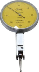 Mahr - 0.4 mm Range, 0.01 mm Dial Graduation, Horizontal Dial Test Indicator - 38 mm Yellow Dial, 0-40-0 Dial Reading - Americas Industrial Supply