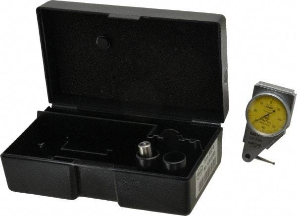 Mahr - 0.4 mm Range, 0.01 mm Dial Graduation, Horizontal Dial Test Indicator - 27.5 mm Yellow Dial, 0-40-0 Dial Reading - Americas Industrial Supply
