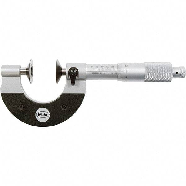 Mahr - 0 to 20mm, 0.01mm Graduation, Ratchet Stop Thimble, Mechanical Disc Micrometer - 4 micro m Accuracy, 25mm Disc, Steel - Americas Industrial Supply