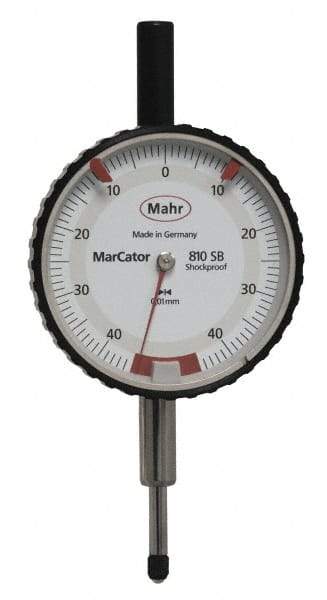 Mahr - 0.8mm Range, 0-45-0 Dial Reading, 0.01mm Graduation Dial Drop Indicator - 50mm Dial, 0.01mm Range per Revolution - Americas Industrial Supply