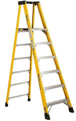 Made in USA - 6 Steps, 8 Ft. High, Type IAA Rating, Fiberglass Platform Ladder - Americas Industrial Supply