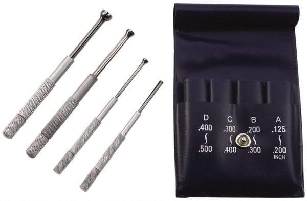 TESA Brown & Sharpe - 1/8 to 1/2 Inch Measurement, Small Hole Gage Set - Half Ball, Satin Chrome Coated, Includes Pouch - Americas Industrial Supply