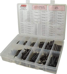 Made in USA - 750 Piece, 1/16 to 7/16" Pin Diam, Spring Pin Assortment - Steel - Americas Industrial Supply