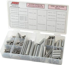 Made in USA - 300 Piece, 1/16 to 3/8" Pin Diam, Spring Pin Assortment - Zinc, Zinc Plated - Americas Industrial Supply