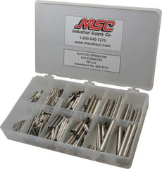 Made in USA - 500 Piece, 1/16 to 7/16" Pin Diam, Spring Pin Assortment - 18-8 Stainless Steel - Americas Industrial Supply