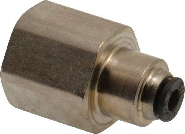 Legris - 1/8" Outside Diam, 1/4 NPT, Nickel Plated Brass Push-to-Connect Tube Female Connector - 290 Max psi - Americas Industrial Supply