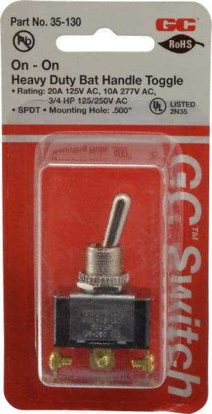 GC/Waldom - SPDT Heavy Duty On-On Toggle Switch - Screw Terminal, Bat Handle Actuator, 3/4 hp at 125/250 VAC hp, 277 VAC - Americas Industrial Supply