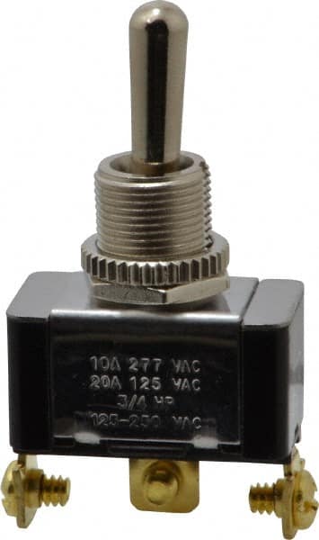 GC/Waldom - SPDT Heavy Duty On-Off-On Toggle Switch - Screw Terminal, Bat Handle Actuator, 3/4 hp at 125/250 VAC hp, 277 VAC - Americas Industrial Supply