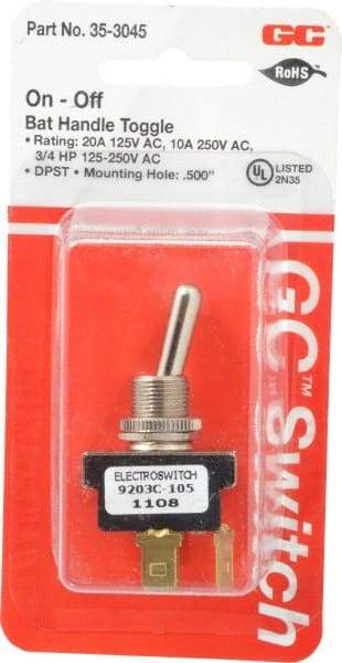 GC/Waldom - DPST Heavy Duty On-Off Toggle Switch - Quick Connect Terminal , Bat Handle Actuator, 3/4 hp at 125/250 VAC hp, 125 VAC at 20 A & 250 VAC at 10 A - Americas Industrial Supply