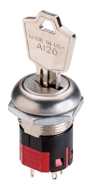 GC/Waldom - 4 Amp at 125 Volt, SPDT, 6 Tumbler Barrel Key Switch - Wire Lead Terminal, 0.76 Inch Mount Hole Diameter, 0.931 Inch Cylinder Length, On-On Sequence - Americas Industrial Supply