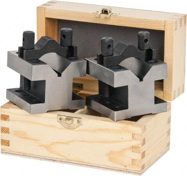 Value Collection - 1-3/16" Max Capacity, 90° Angle, Hardened Steel V-Block - 2-3/8" Long x 2-3/8" Wide x 2" High, Sold as 2 Block Set - Americas Industrial Supply