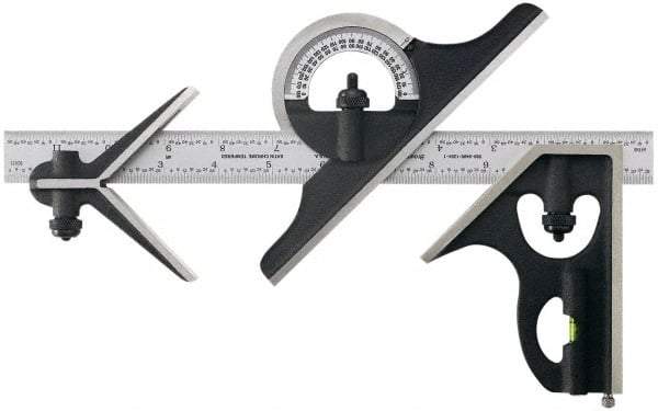 TESA Brown & Sharpe - 2 Piece, 24" Combination Square Set - 1/16, 1/32, 1/64 & 1/8" (4R) Graduation, Hardened Steel Blade, Hardened Steel Center & Square Head - Americas Industrial Supply
