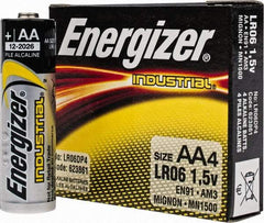 Energizer - Size AA, Alkaline, 4 Pack, Standard Battery - 1.5 Volts, Button Tab Terminal, LR6, ANSI, IEC Regulated - Americas Industrial Supply