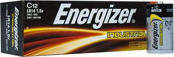 Energizer - Size C, Alkaline, 12 Pack, Standard Battery - 1.5 Volts, Button Tab Terminal, LR14, ANSI, IEC Regulated - Americas Industrial Supply