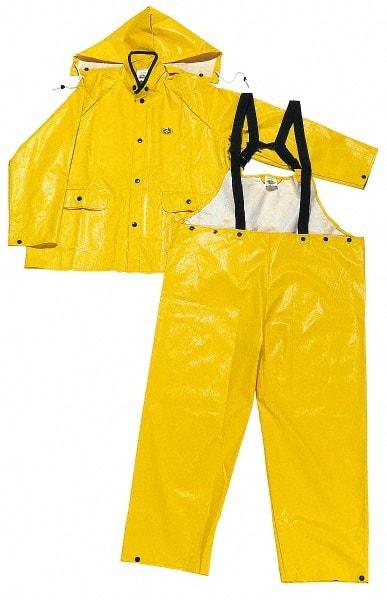 OnGuard - Size M, Yellow, Rain Three Piece Suit - Detachable Hood - Americas Industrial Supply