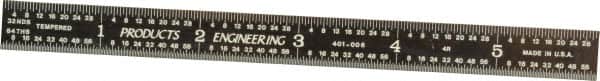 PEC Tools - 6" Long, 1/64, 1/32, 1/16, 1/8" Graduation, Flexible Steel Rule - 4R Graduation Style, 1/2" Wide, Black, Black Chrome Finish - Americas Industrial Supply