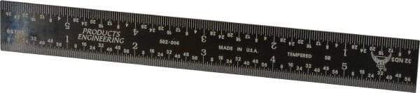 PEC Tools - 6" Long, 1/100, 1/64, 1/32, 1/10" Graduation, Rigid Steel Rule - 5R Graduation Style, 3/4" Wide, Black, Black Chrome Finish - Americas Industrial Supply