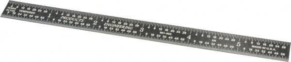 PEC Tools - 6" Long, 1/100, 1/64, 1/32, 1/10" Graduation, Flexible Steel Rule - 5R Graduation Style, 1/2" Wide, Black, Black Chrome Finish - Americas Industrial Supply