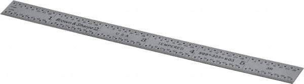TESA Brown & Sharpe - 6" Long, 1/64, 1/50, 1/32, 1/10" Graduation, Flexible Steel Rule - 3R Graduation Style, 1/2" Wide, Silver, Satin Chrome Finish - Americas Industrial Supply