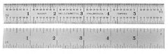 PEC Tools - 36" Long, 1/100, 1/64, 1/32, 1/10" Graduation, Rigid Steel Rule - 5R Graduation Style, 1-1/4" Wide, Silver, Satin Chrome Finish - Americas Industrial Supply