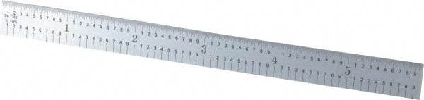 PEC Tools - 6" Long, 1/100, 1/64, 1/32, 1/10" Graduation, Flexible Steel Rule - 5R Graduation Style, 1/2" Wide, Silver, Satin Chrome Finish - Americas Industrial Supply