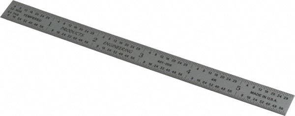 PEC Tools - 6" Long, 1/64, 1/32, 1/16, 1/8" Graduation, Flexible Steel Rule - 4R Graduation Style, 1/2" Wide, Silver, Satin Chrome Finish - Americas Industrial Supply