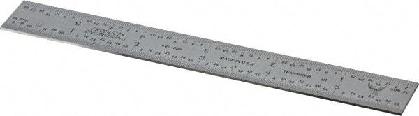 PEC Tools - 6" Long, 1/64, 1/32, 1/16, 1/8" Graduation, Rigid Steel Rule - 4R Graduation Style, 3/4" Wide, Silver, Satin Chrome Finish - Americas Industrial Supply