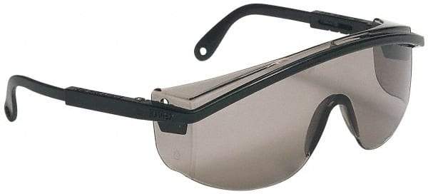 Uvex - Gray Lenses, Framed Safety Glasses - Scratch Resistant, Black Plastic Frame, Adjustable Temples, Size Universal, Wrap Around - Americas Industrial Supply