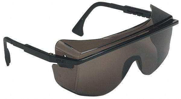Uvex - Gray Lenses, Framed Safety Glasses - Scratch Resistant, Black Plastic Frame, Adjustable Temples, Size Universal, Over the Glasses - Americas Industrial Supply