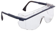 Uvex - Clear Lenses, Framed Safety Glasses - Anti-Fog, Scratch Resistant, Blue Plastic Frame, Adjustable Temples, Size Universal, Over the Glasses - Americas Industrial Supply