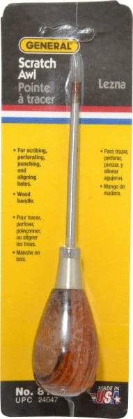 General - 6-1/2" OAL Steel Scratch Awl - Hardwood Handle - Americas Industrial Supply