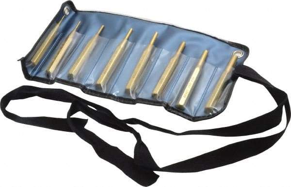 Made in USA - 8 Piece, 1/16 to 5/16", Pin Punch Set - Round Shank, Brass, Comes in Vinyl Pouch - Americas Industrial Supply