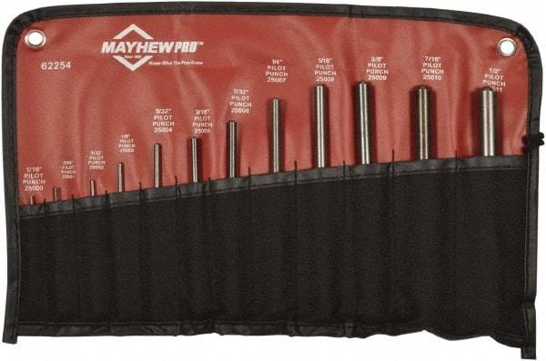 Mayhew - 12 Piece, 1/16 to 1/2", Roll Pin Punch Set - Round Shank, Comes in Vinyl Roll - Americas Industrial Supply