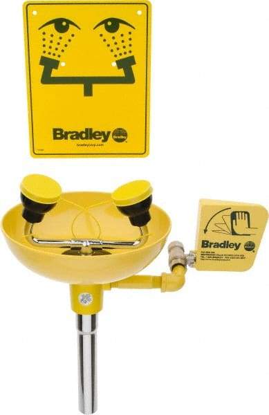 Bradley - Wall Mount, Plastic Bowl, Eye & Face Wash Station - 1/2" Inlet, 30 to 90 psi Flow, 3 GPM Flow Rate - Americas Industrial Supply