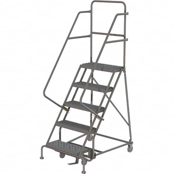 TRI-ARC - 86" 5 Step Rolling Platform Ladder - 450 Lb Capacity, 50" Platform Height, 24" Base Width x 42" Depth, Serrated Tread - Americas Industrial Supply