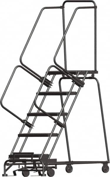 Ballymore - 83" 5 Step Ladder - Rolling Safety Ladder, 450 Lb Capacity, 50" Platform Height, 24" Base Width x 43" Depth, Heavy-Duty Serrated Grating - Americas Industrial Supply