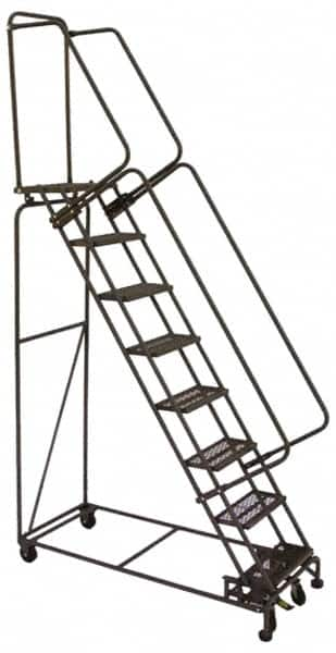 Ballymore - 133" 10 Step Ladder - Lock Step Rolling Safety Ladder, 450 Lb Capacity, 100" Platform Height, 32" Base Width x 74" Base Depth, Grip Strut - Americas Industrial Supply