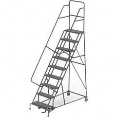 TRI-ARC - 126" 9 Step Rolling Platform Ladder - 450 Lb Capacity, 90" Platform Height, 35" Base Width x 69" Depth, Perforated Tread - Americas Industrial Supply