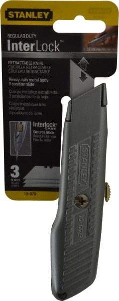 Stanley - Retractable Utility Knife - Enamel (Color) Zinc Handle, 3 Blades Included - Americas Industrial Supply