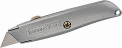 Stanley - Retractable Utility Knife - 2-7/16" Blade, Die Cast Aluminum (Color) Aluminum Handle, 3 Blades Included - Americas Industrial Supply