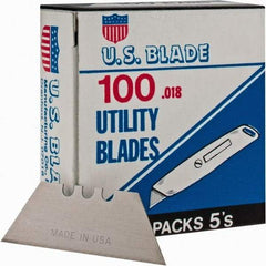 U.S. Blade - 100 Piece Steel Utility Knife Blade - 2" OAL, 0.017" Blade Thickness - Americas Industrial Supply