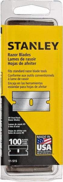 Stanley - 100 Piece Steel Single Edge Blade - 1-1/2" OAL, 0.009" Blade Thickness - Americas Industrial Supply