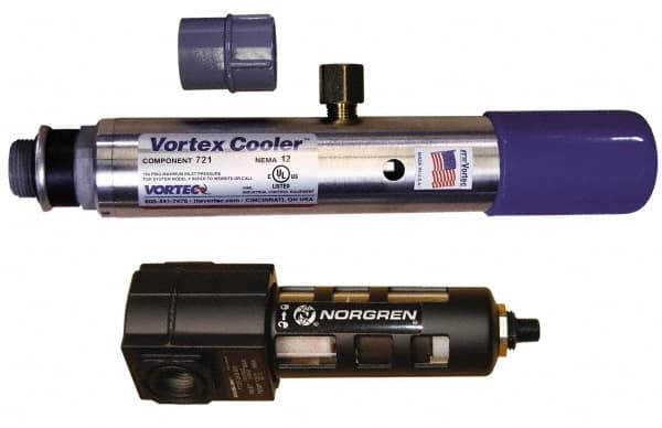 Vortec - 900 BTU per Hour, Vortex Enclosure Cooler without Thermostat - 3/8 Inch Diameter, 1/4 NPT Thread, 15 Cubic Ft. per min - Americas Industrial Supply