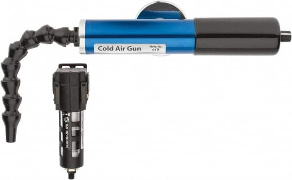 Vortec - 8" Long Hose, 900 BTU/Hr Air Capacity, 1 Outlet, Cold Air Gun Kit - 10-5/8" Tank/Unit Length, 6.63" High Tank/Unit, Includes Adjustable Cold Air Gun, Magnetic Base, 5 Micron Auto-Drain Filter - Americas Industrial Supply