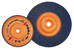 WALTER Surface Technologies - 4-1/2 Inch Diameter x 5/8-11 Threaded Hole Coated Zirconia Alumina Flap Disc - 120 Grit, 13,300 Max RPM, Fine Grade - Americas Industrial Supply