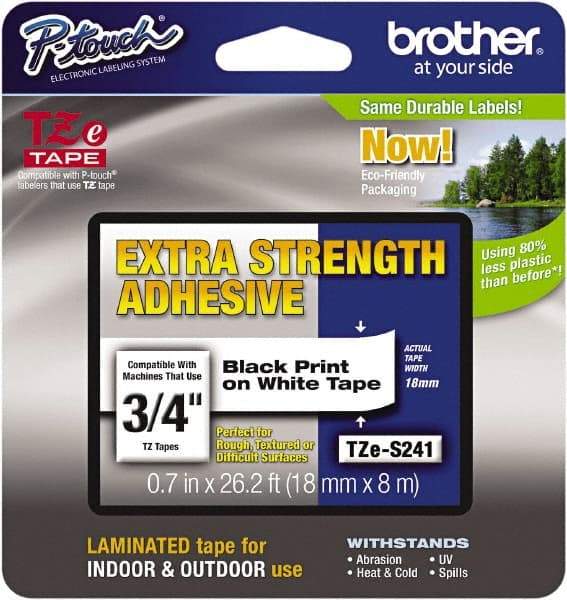Brother - 3/4" Wide x 314.4" Long, White Plastic/Paper Tape Cassette - For Label Maker - Americas Industrial Supply