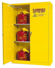 Eagle - 2 Door, 2 Shelf, Yellow Steel Standard Safety Cabinet for Flammable and Combustible Liquids - 65" High x 43" Wide x 18" Deep, Self Closing Door, 3 Point Key Lock, 45 Gal Capacity - Americas Industrial Supply