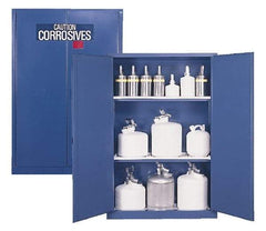 Eagle - 2 Door, 2 Shelf, Blue Steel Standard Safety Cabinet for Corrosive Chemicals - 65" High x 43" Wide x 18" Deep, Manual Closing Door, 3 Point Key Lock, 45 Gal Capacity - Americas Industrial Supply