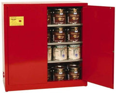 Eagle - 2 Door, 3 Shelf, Red Steel Standard Safety Cabinet for Flammable and Combustible Liquids - 44" High x 43" Wide x 18" Deep, Manual Closing Door, 3 Point Key Lock, 40 Gal Capacity - Americas Industrial Supply